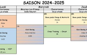 Horaires des cours pour la saison 2024-2025